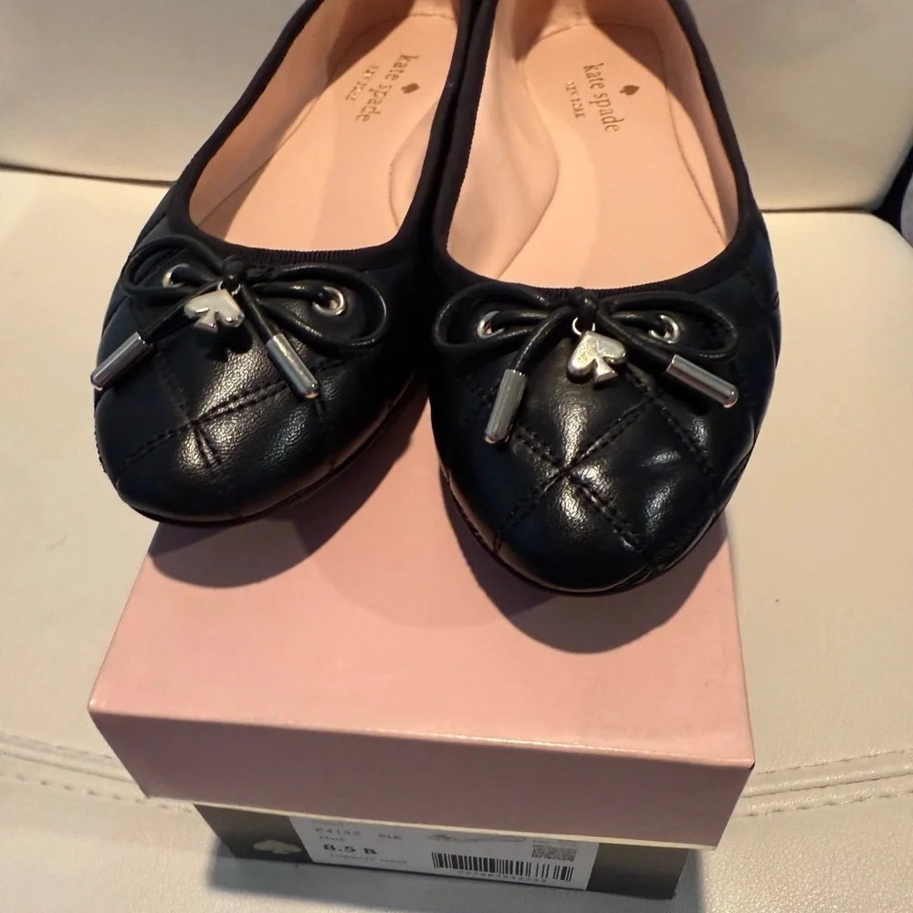 Kate Spade Pauline Black Patent Quilted Leather Flats 8.5 New